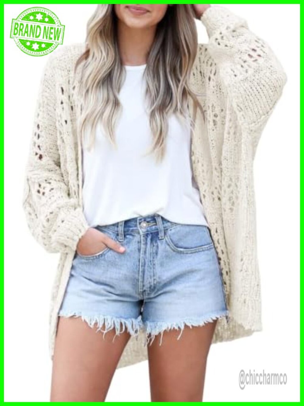 Lightweight Crochet Summer Cardigan Loose Fit Long Sleeve Open Front